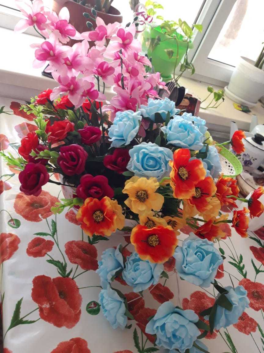 Фотография покупателя товара Букет "Объёмный цветок" 7 цветков, голубой - Фото 3