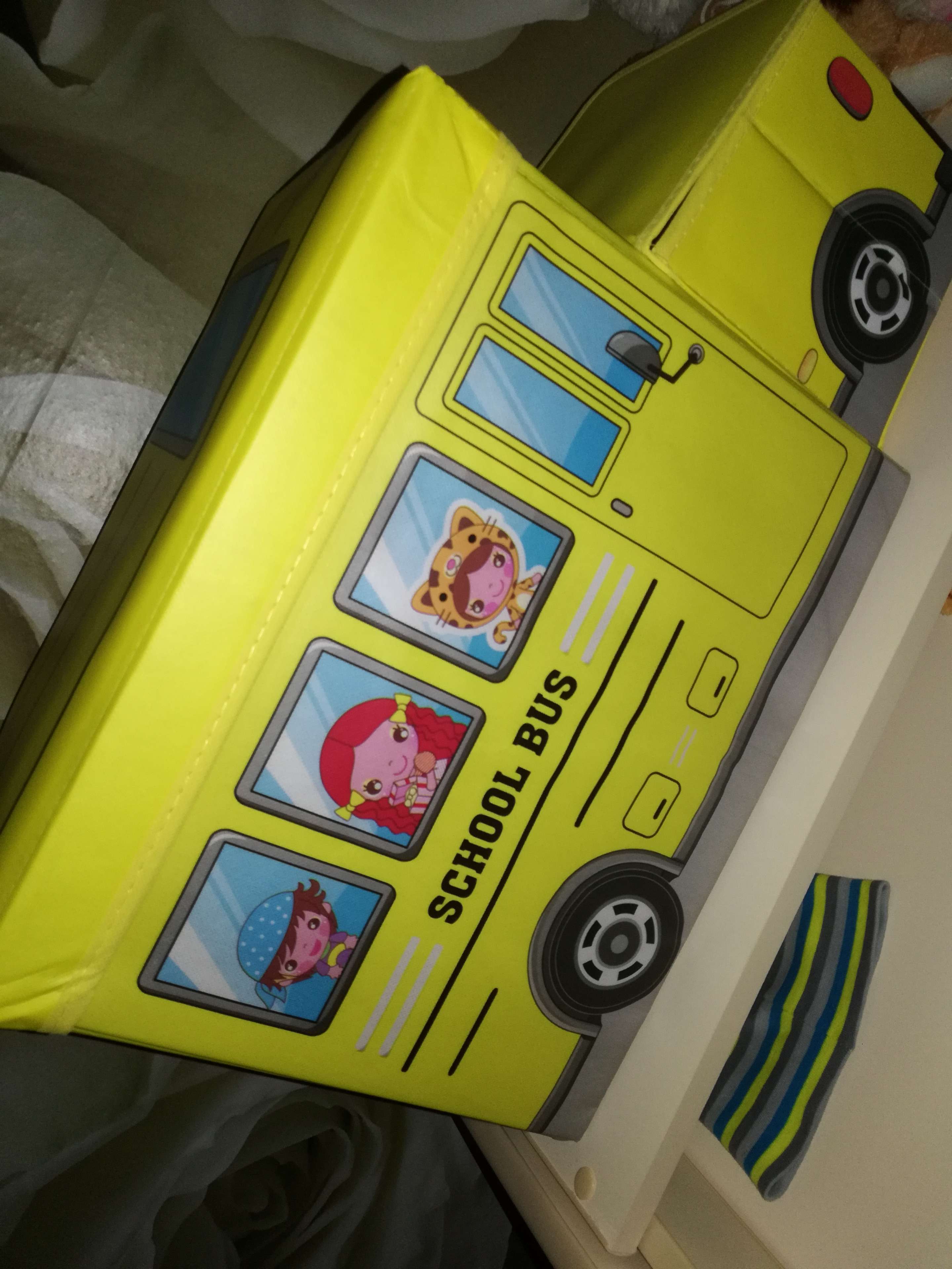 Фотография покупателя товара Короб стеллажный для хранения с крышкой Доляна «Школьный автобус», 55×26×32 см, 2 отделения, цвет жёлтый - Фото 9