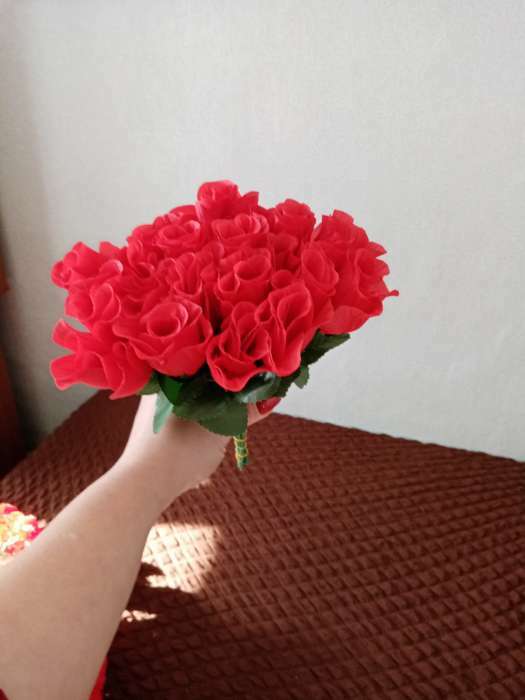 Фотография покупателя товара Цветы искусственные "Роза" 23 см, белый - Фото 5