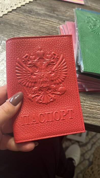 Фотография покупателя товара Обложка для паспорта, герб, флотер, цвет синий - Фото 3