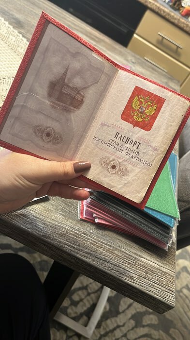 Фотография покупателя товара Обложка для паспорта, герб, флотер, цвет голубой - Фото 1