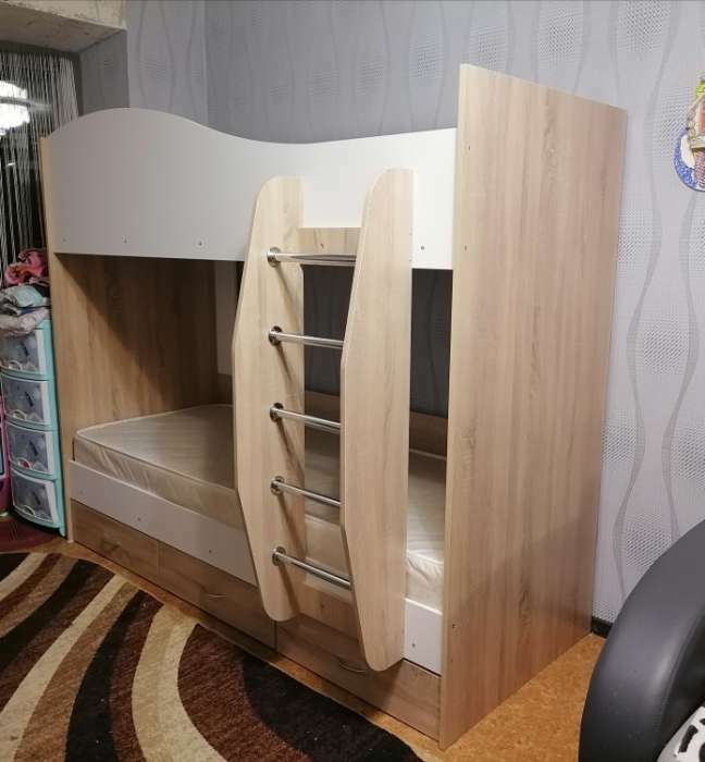 Фотография покупателя товара Кровать двухъярусная с ящиками, 800х2000, Белый/Дуб сонома