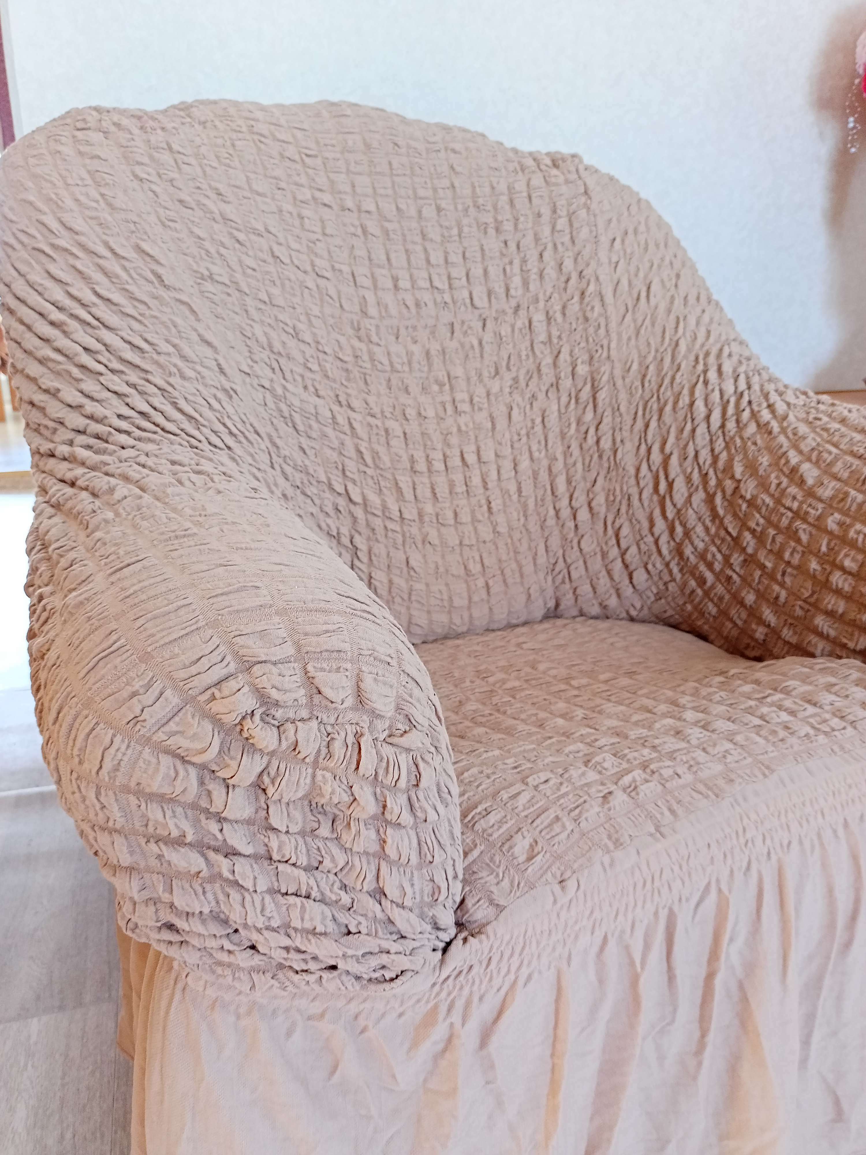 Фотография покупателя товара Набор чехлов для дивана и кресел BULSAN 3-х предметный, цвет кремовый - Фото 1