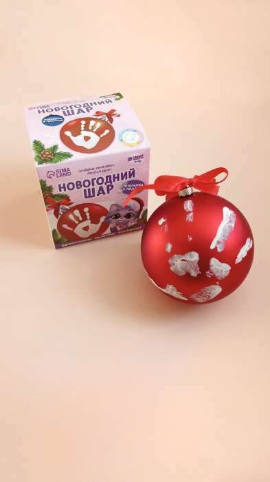 Фотография покупателя товара Новогодний набор для творчества. Ёлочный шар с отпечатком ручки «Котёнок», красный - Фото 1