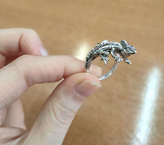 Фотография покупателя товара Кольцо «Перстень» хамелеон, цвет чернёное золото, безразмерное - Фото 3