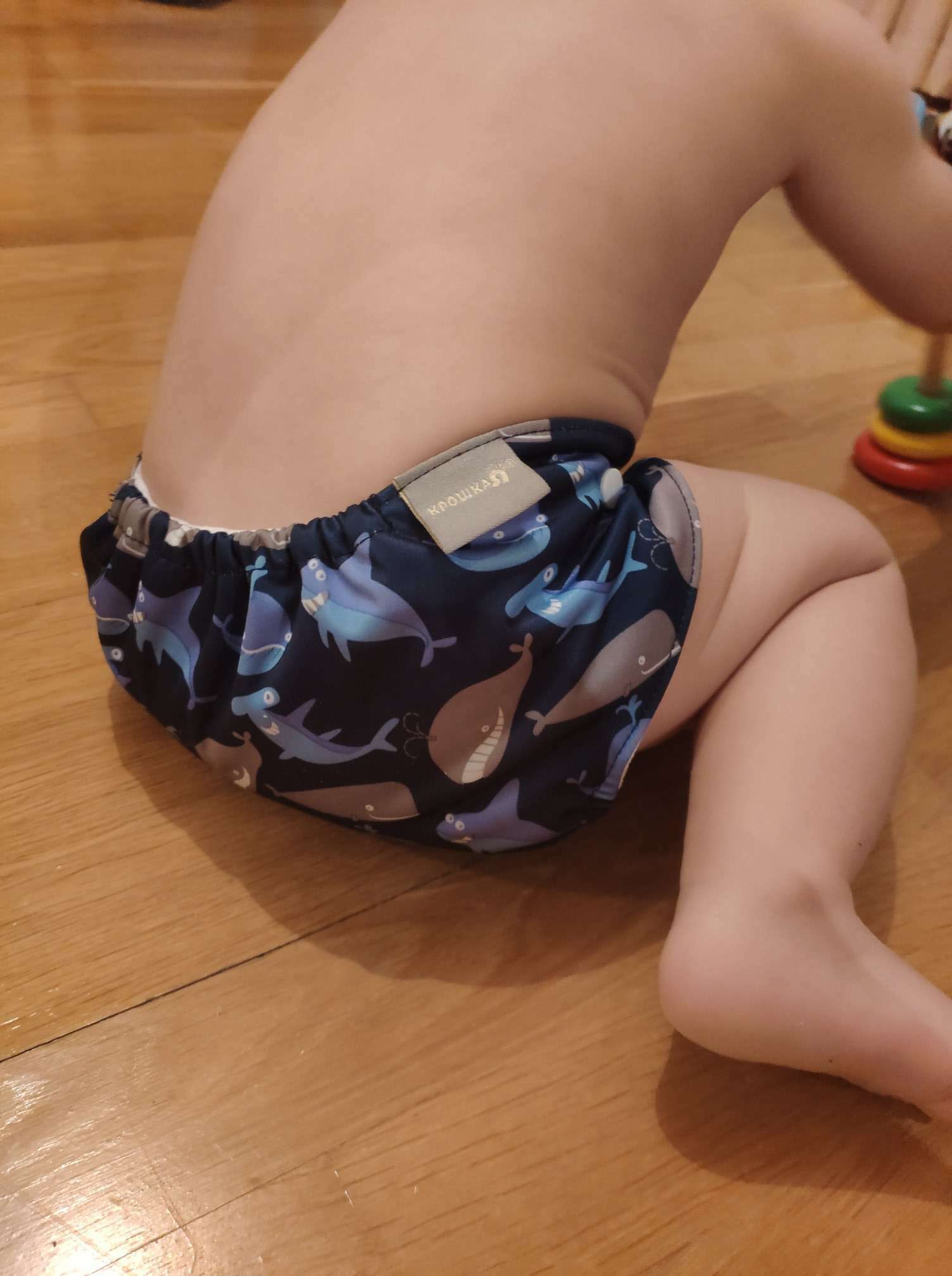 Фотография покупателя товара Многоразовый подгузник Крошка Я «Киты», 3-15 кг, синий - Фото 1