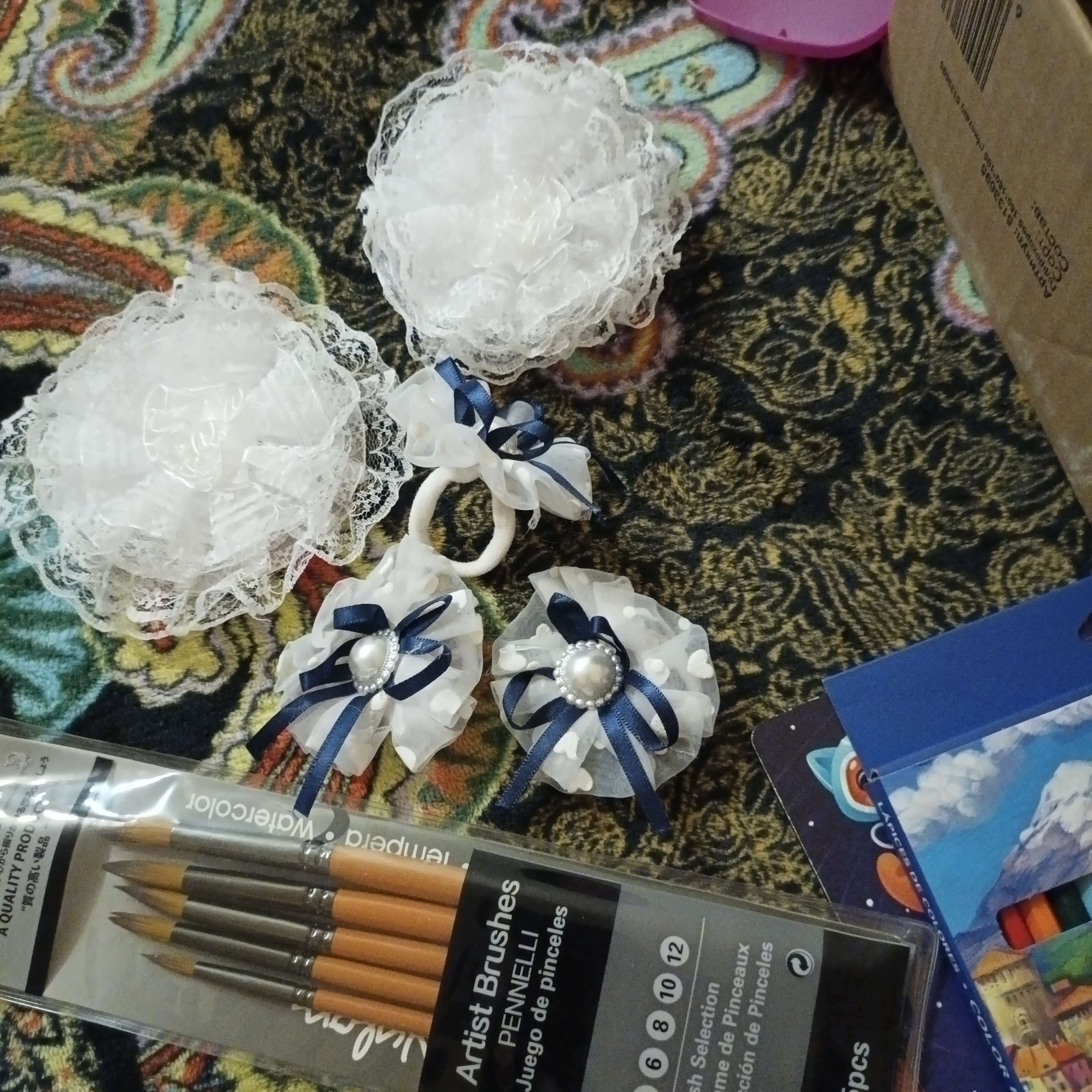 Фотография покупателя товара Резинка для волос бант "Школьница" лента стразинка, d-7 см, сине-белый - Фото 1