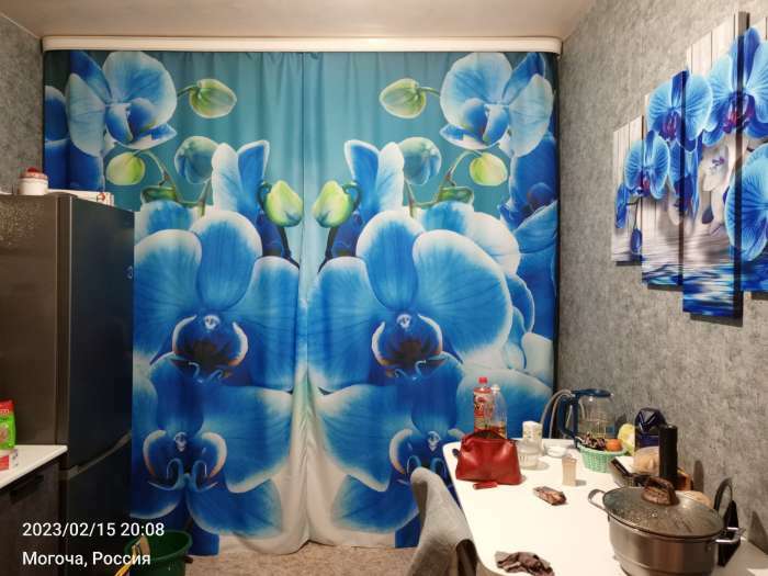 Фотография покупателя товара Фотошторы «Голубая орхидея», размер 150х260 см-2 шт., габардин - Фото 1