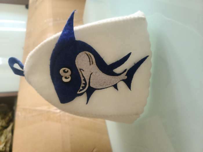 Фотография покупателя товара Шапка для бани и сауны «Акулёнок», полиэстер, детская, белая - Фото 1