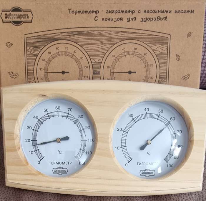 Фотография покупателя товара Термометр-гигрометр для бани, деревянный