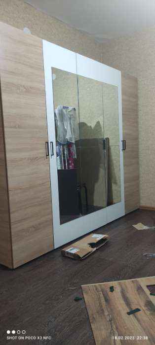 Фотография покупателя товара Шкаф 5-ти дверный с зеркалами Горизонт, 2500х570х2072, Дуб сонома/Белый - Фото 4