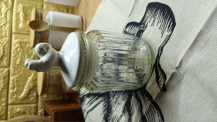 Фотография покупателя товара Банка стеклянная для сыпучих продуктов с керамической крышкой «Петух», 300 мл, 7,5×14,5 см, цвет крышки белый