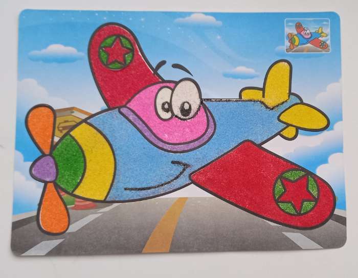 Фотография покупателя товара Фреска с цветным основанием «Самолет» 9 цветов песка по 2 г - Фото 1