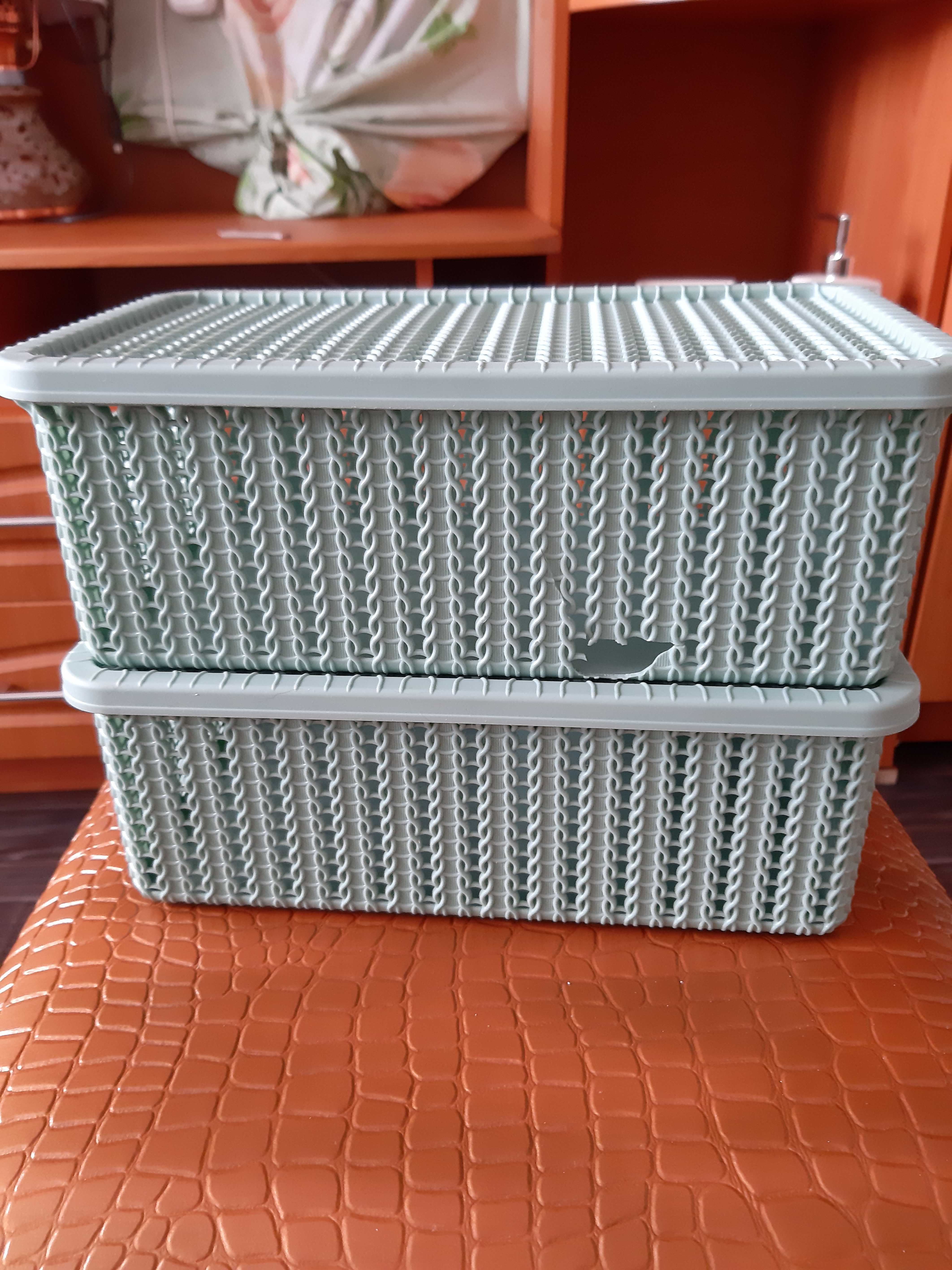 Фотография покупателя товара Корзина для хранения с крышкой «Вязание», 3 л, 27×15×10 см, цвет фисташковый