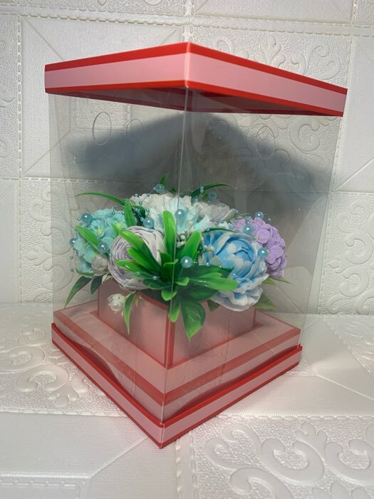 Фотография покупателя товара Коробка для цветов с вазой и PVC окнами складная, насыщенно-розовый, 16 х 23 х 16 см - Фото 3