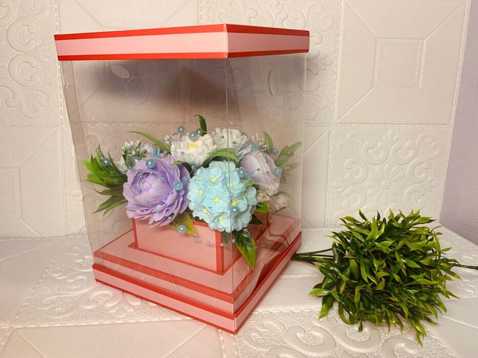 Фотография покупателя товара Коробка для цветов с вазой и PVC окнами складная, насыщенно-розовый, 16 х 23 х 16 см - Фото 4