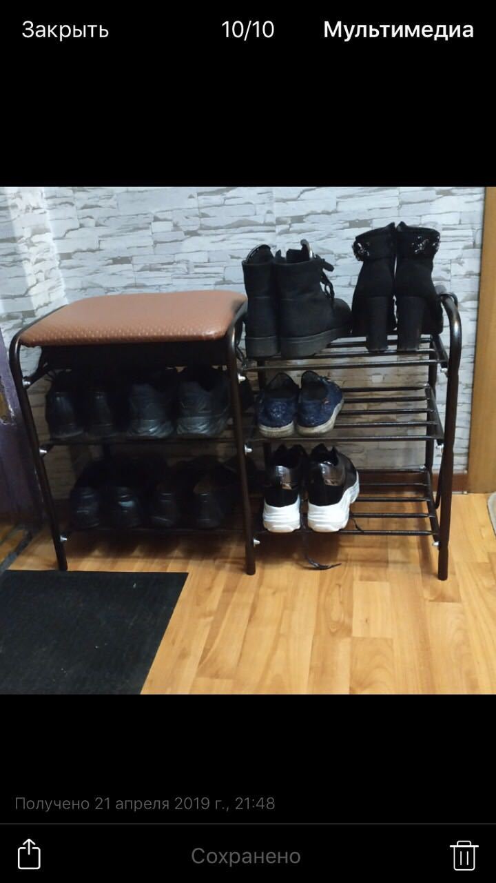 Фотография покупателя товара Этажерка для обуви с сиденьем и ящиком «Люкс», 3 яруса, 79×33×50 см, цвет медно-коричневый