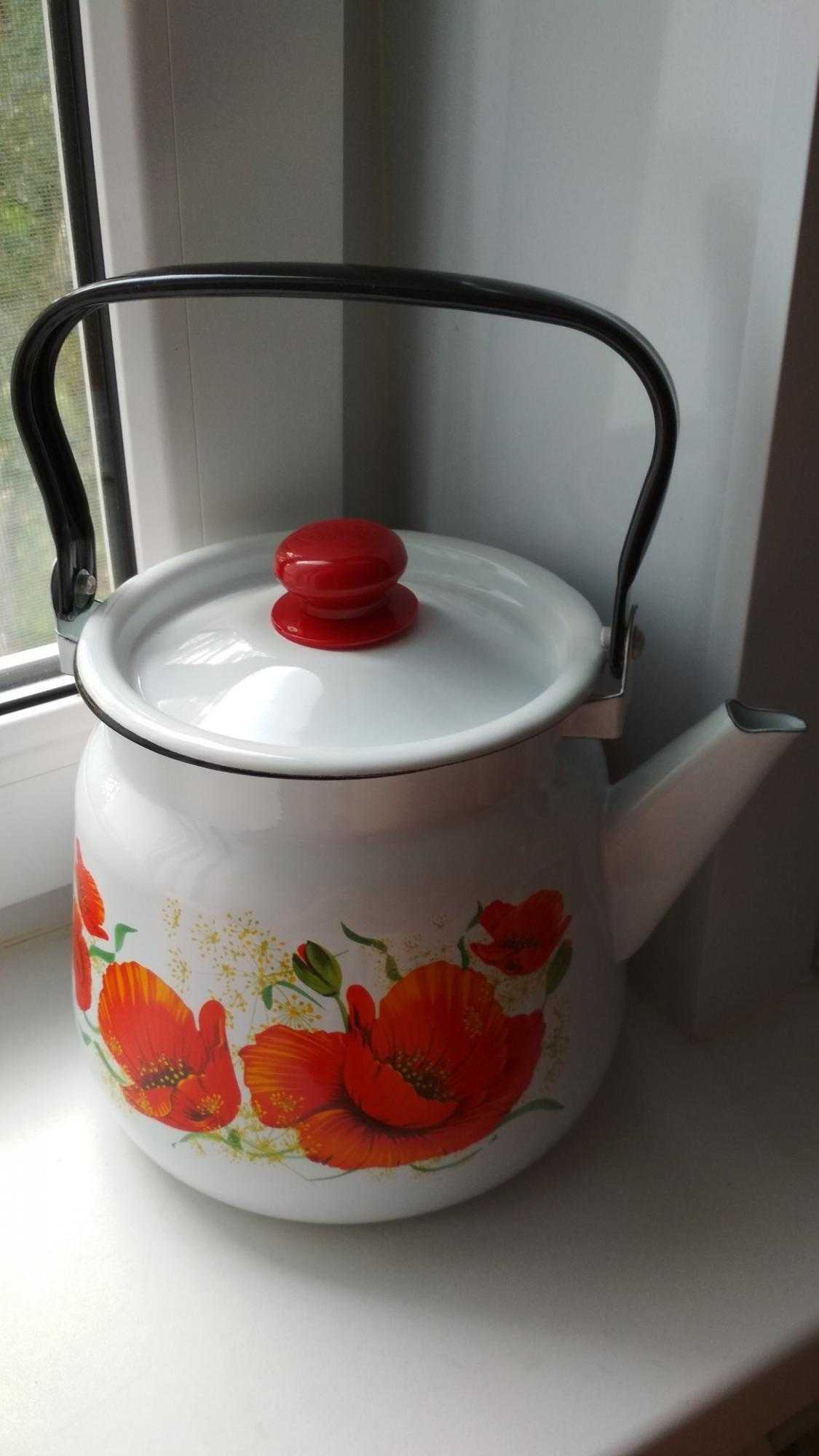 Фотография покупателя товара Чайник «Маки», 3,5 л, эмалированная крышка, индукция, цвет белый - Фото 1