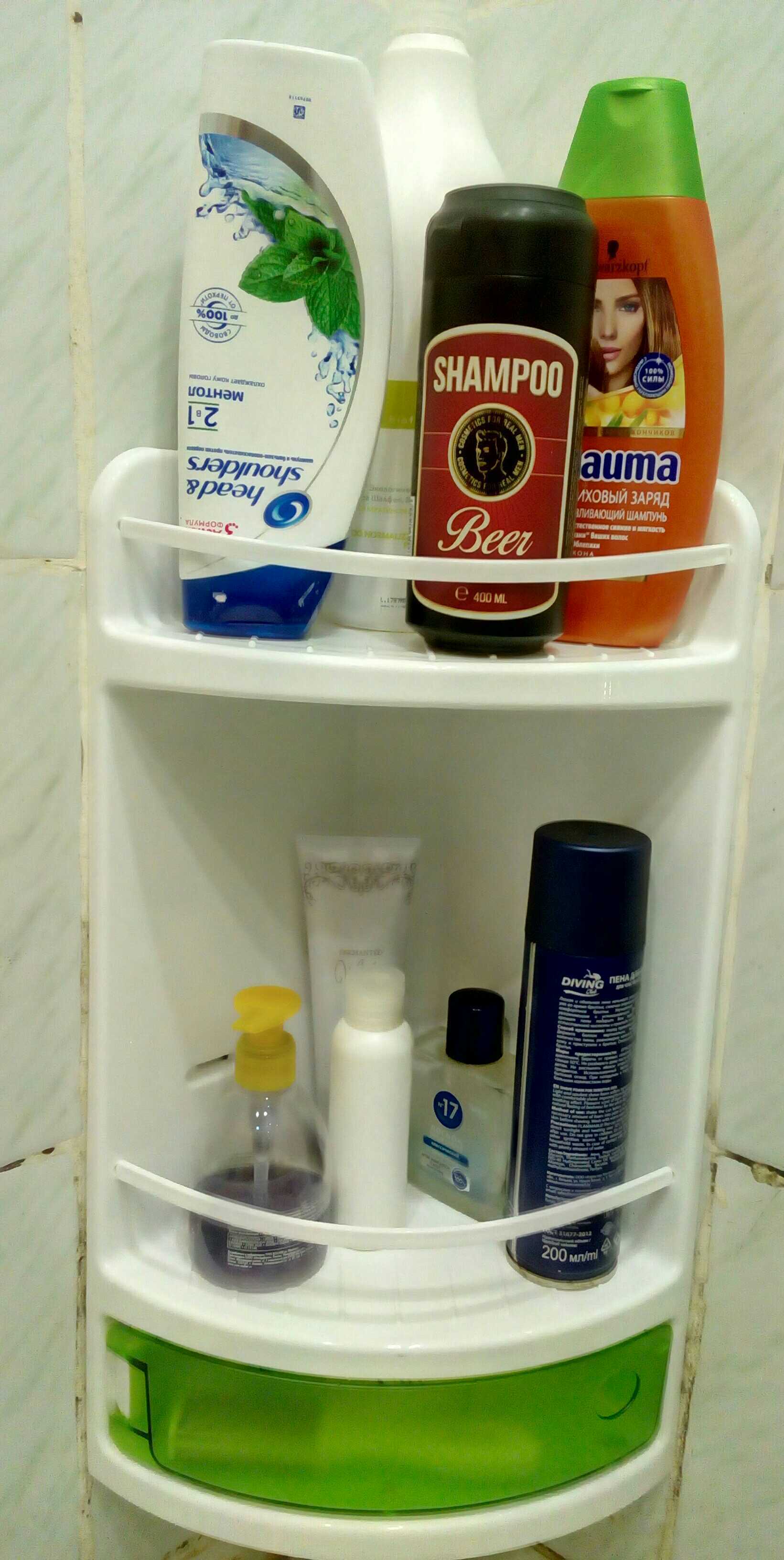 Фотография покупателя товара Полка для ванной угловая, 19×19×46,5 см, цвет зелёный - Фото 6