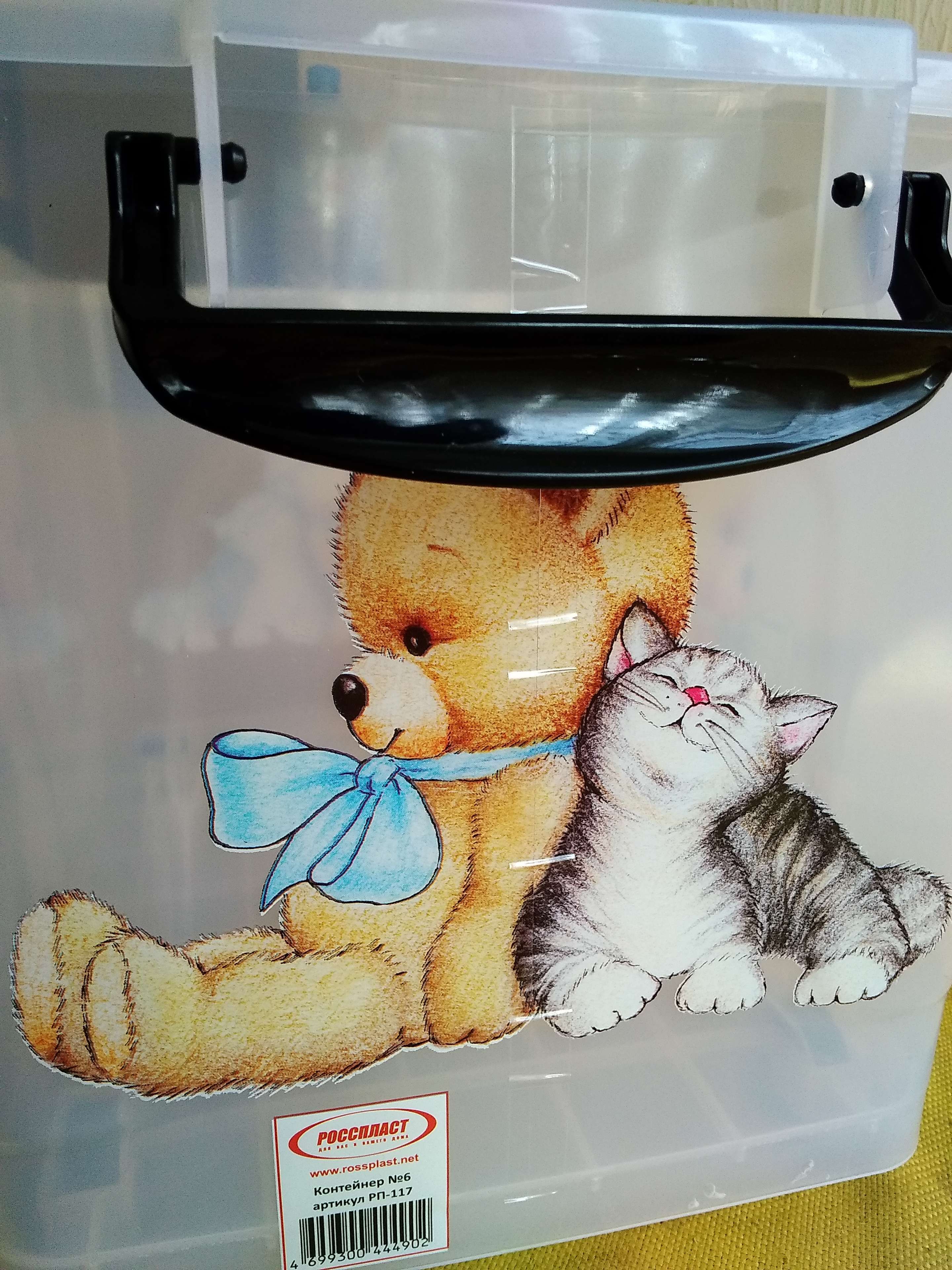 Фотография покупателя товара Контейнер для хранения «Мишка и котёнок», 35 л, 50,5×31,5×28 см, на колёсиках, цвет прозрачный