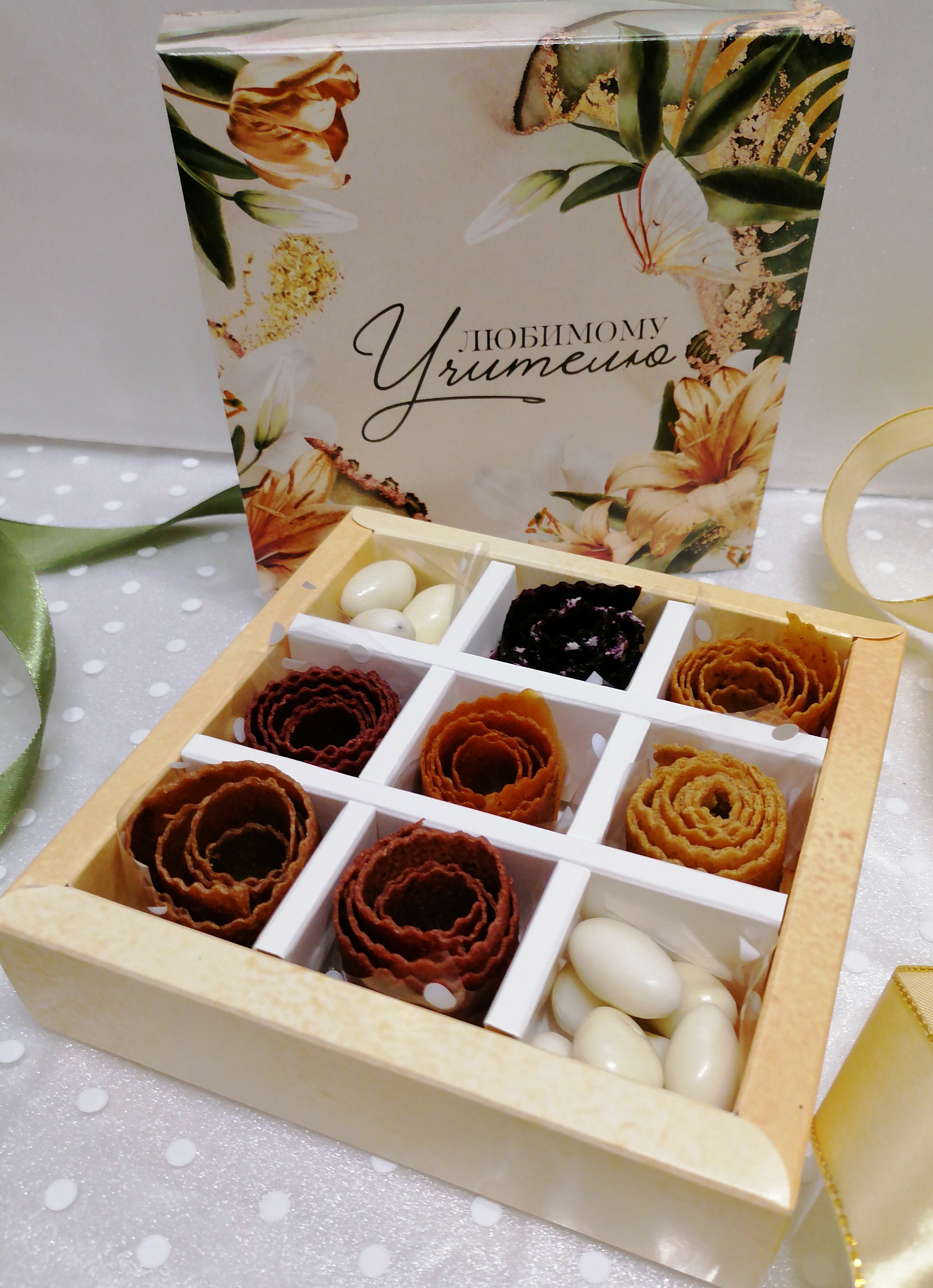 Фотография покупателя товара Коробка под 9 конфет с ячейками, кондитерская упаковка «Любимому учителю» 14.5 х 14.5 х 3.5 см - Фото 3
