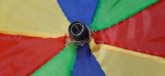 Фотография покупателя товара Зонт-трость «Радуга», полуавтоматический, со свистком, R=38см, цвета МИКС