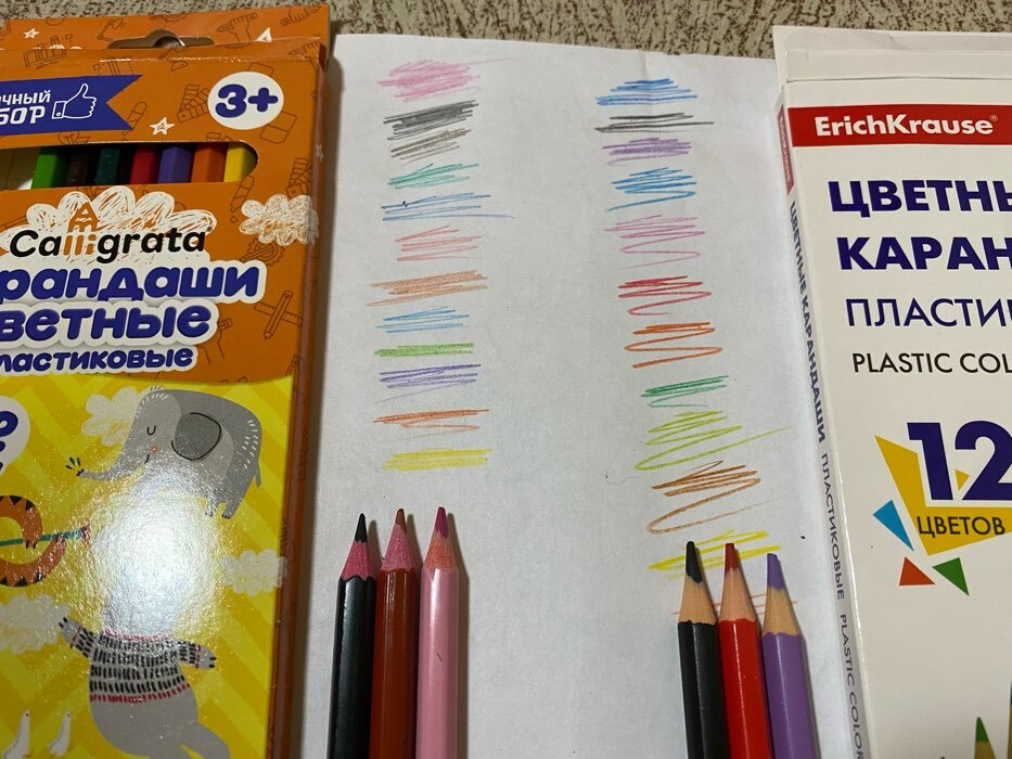 Фотография покупателя товара Карандаши 12 цветов Calligrata, ЭКОНОМ, заточенные, шестигранные, пластиковые, картонная упаковка, европодвес