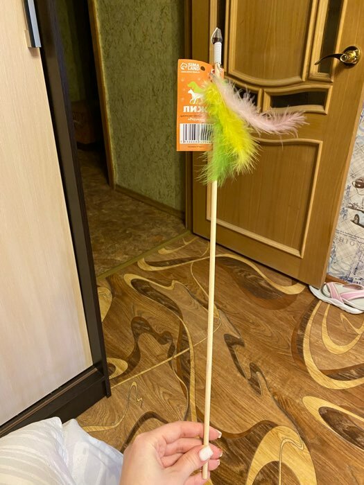 Фотография покупателя товара Дразнилка - удочка "Радужные перья" на деревянной палочке, микс цветов - Фото 3