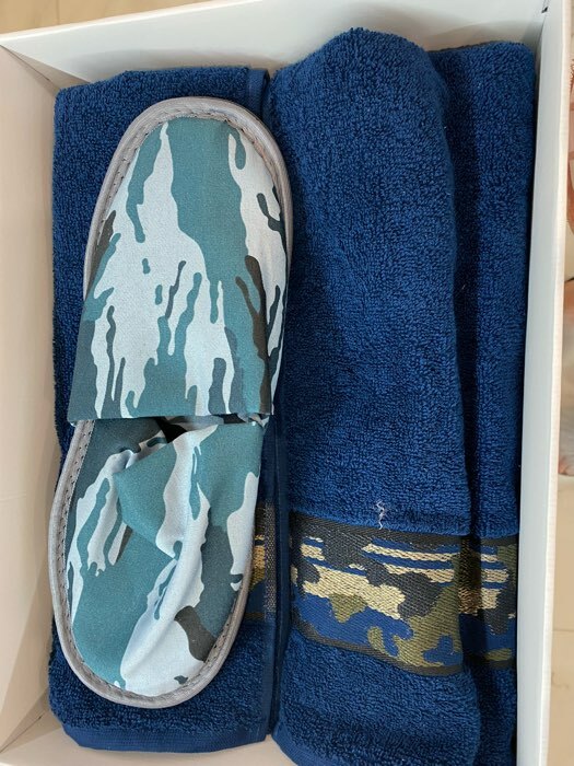 Фотография покупателя товара Набор подарочный Этель "Милитари DarkBlue" полотенце 70*130 см+тапки муж 42 р-р - Фото 1