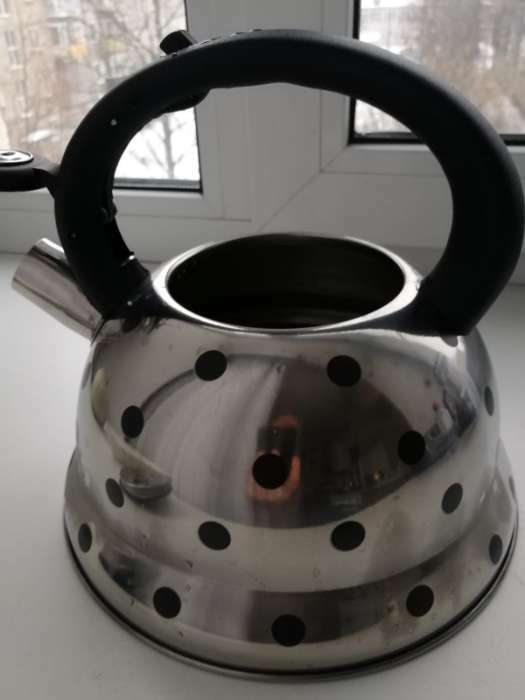 Фотография покупателя товара Чайник со свистком из нержавеющей стали Доляна «Горошек», 2,8 л, цвет хромированный - Фото 6