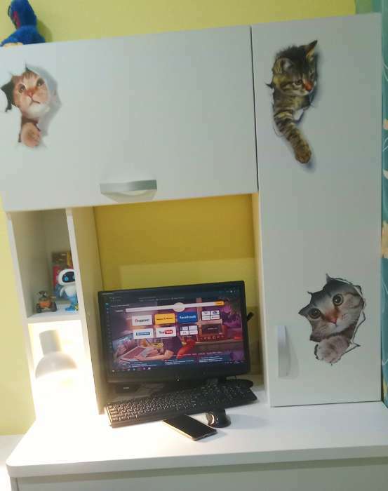 Фотография покупателя товара Наклейка 3Д интерьерная Кошка 25*20см