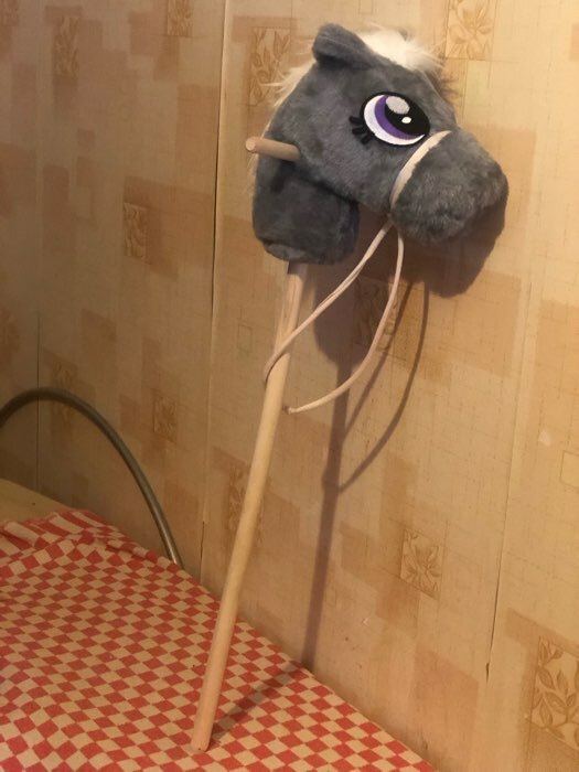 Фотография покупателя товара Мягкая игрушка «Конь-скакун», на палке, МИКС, цвет серый - Фото 1