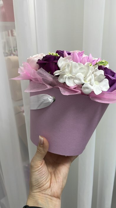 Фотография покупателя товара Переноска конус подарочная под цветы, пыльная роза, 11.5×17×12 см - Фото 2