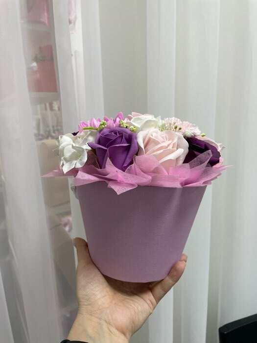 Фотография покупателя товара Переноска конус подарочная под цветы, пыльная роза, 11.5×17×12 см - Фото 3