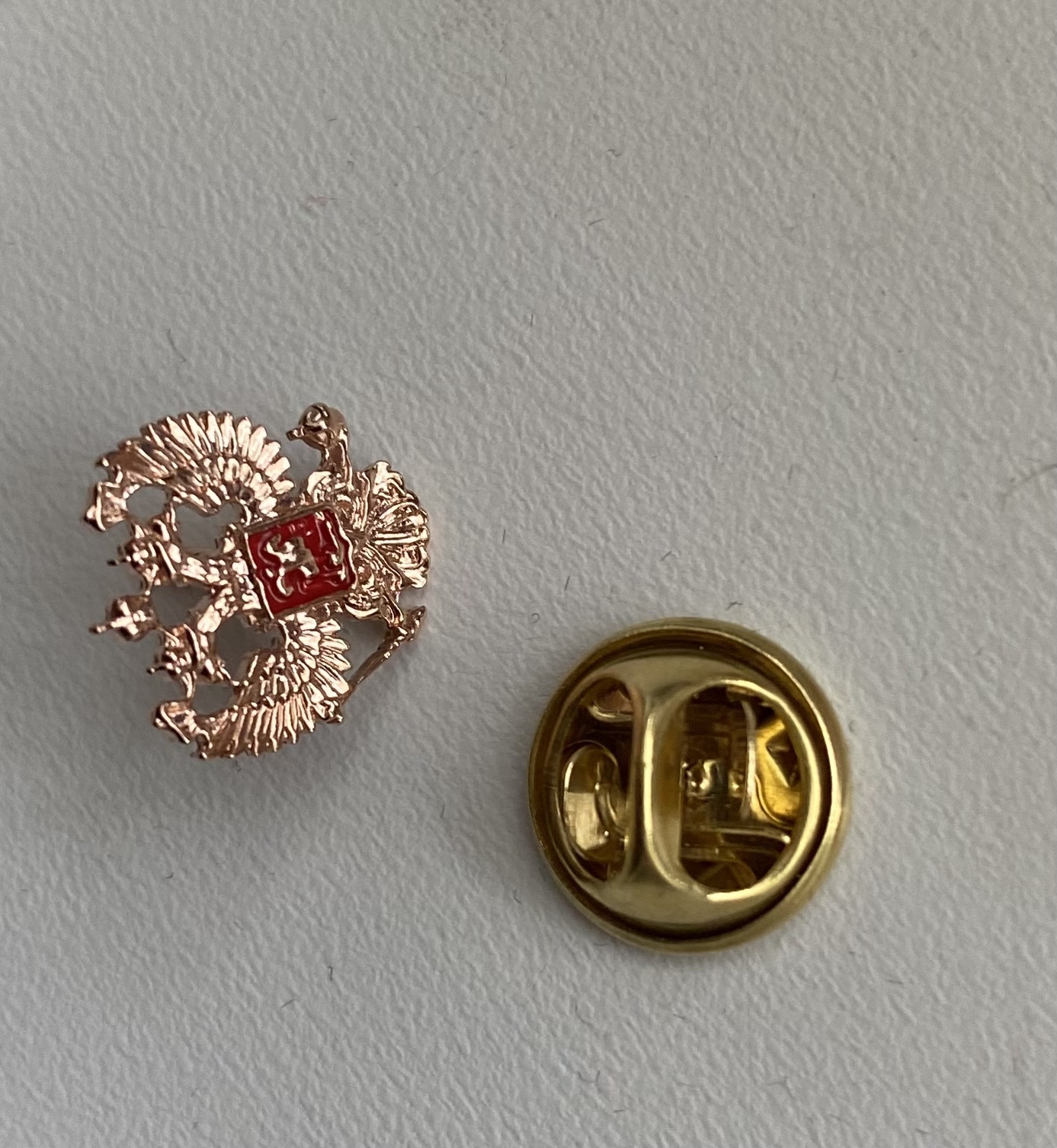 Фотография покупателя товара Значок «Герб РФ» Георгий Победоносец, малый, розовое золочение - Фото 1