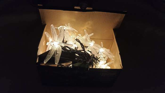 Фотография покупателя товара Гирлянда «Нить» 4.5 м с насадками «Стрекозы», тёмная нить, 30 LED, свечение тёплое белое, 2 режима, солнечная батарея - Фото 2