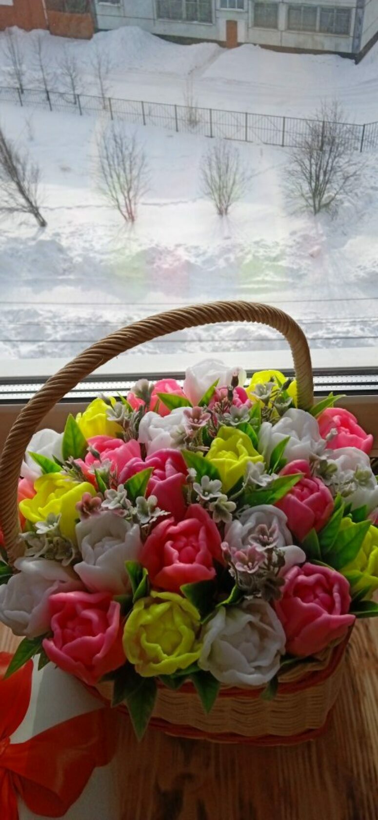 Фотография покупателя товара Набор корзин, 3 шт, розовый, 22×20×8/26 см, 18×16×7/21 см, 13×15×6/18 см, ротанг - Фото 2