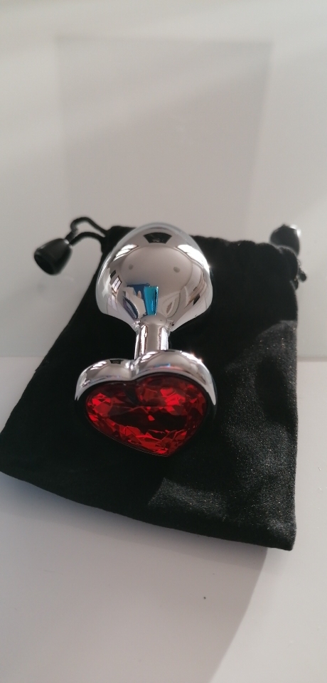 Фотография покупателя товара Анальная пробка Оки-Чпоки, серебряная, кристалл красный, в форме сердца, D = 28 мм
