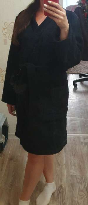 Фотография покупателя товара Халат махровый Экономь и Я женский, р 42-44 цвет черный, 100% хл с AIRO, 320 г/м2 - Фото 1