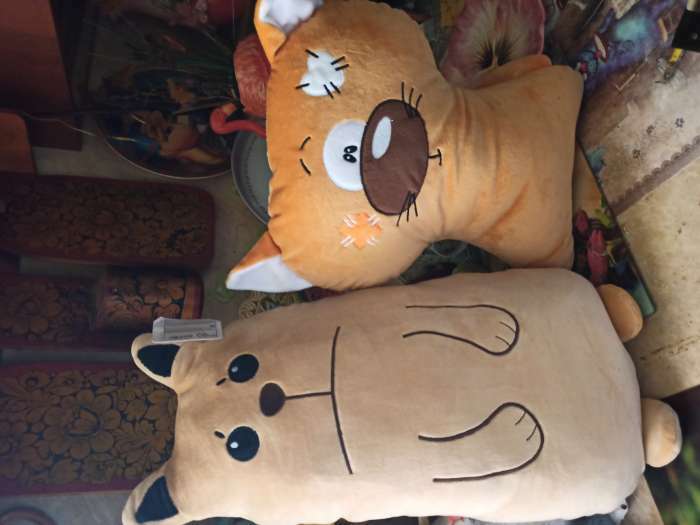 Фотография покупателя товара Подушка декоративная Кот с заплаткой 31х39см, серый, плюш, холофайбер - Фото 1