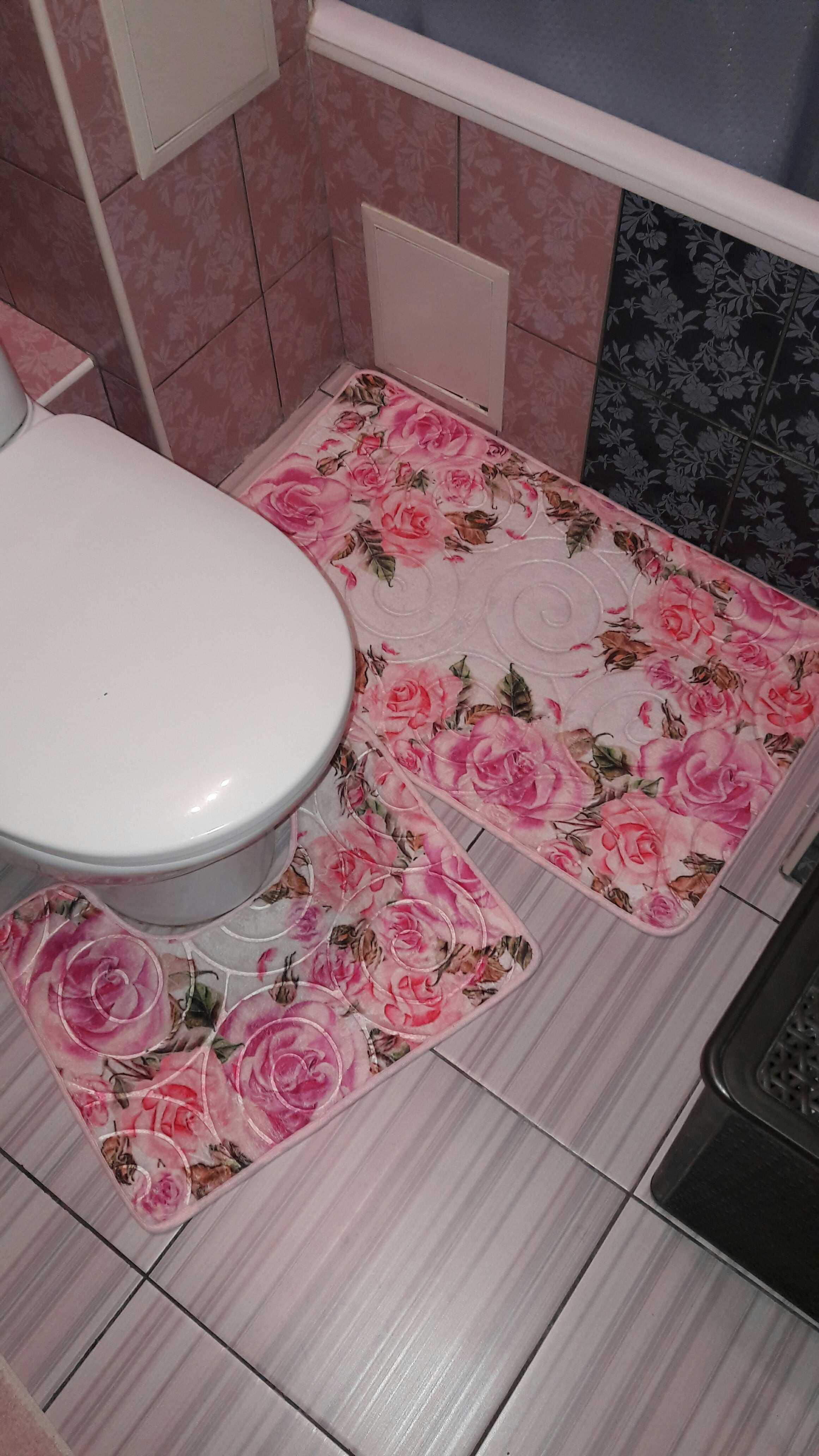 Фотография покупателя товара Набор ковриков для ванны и туалета «Розы», 2 шт: 40×50, 50×80 см, цвет розовый - Фото 1