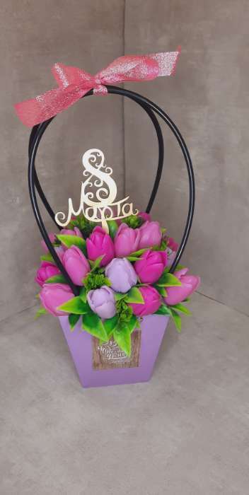 Фотография покупателя товара Сумка для цветов лиловая влагостойкая, 12x12-8 x 8-12.5 см