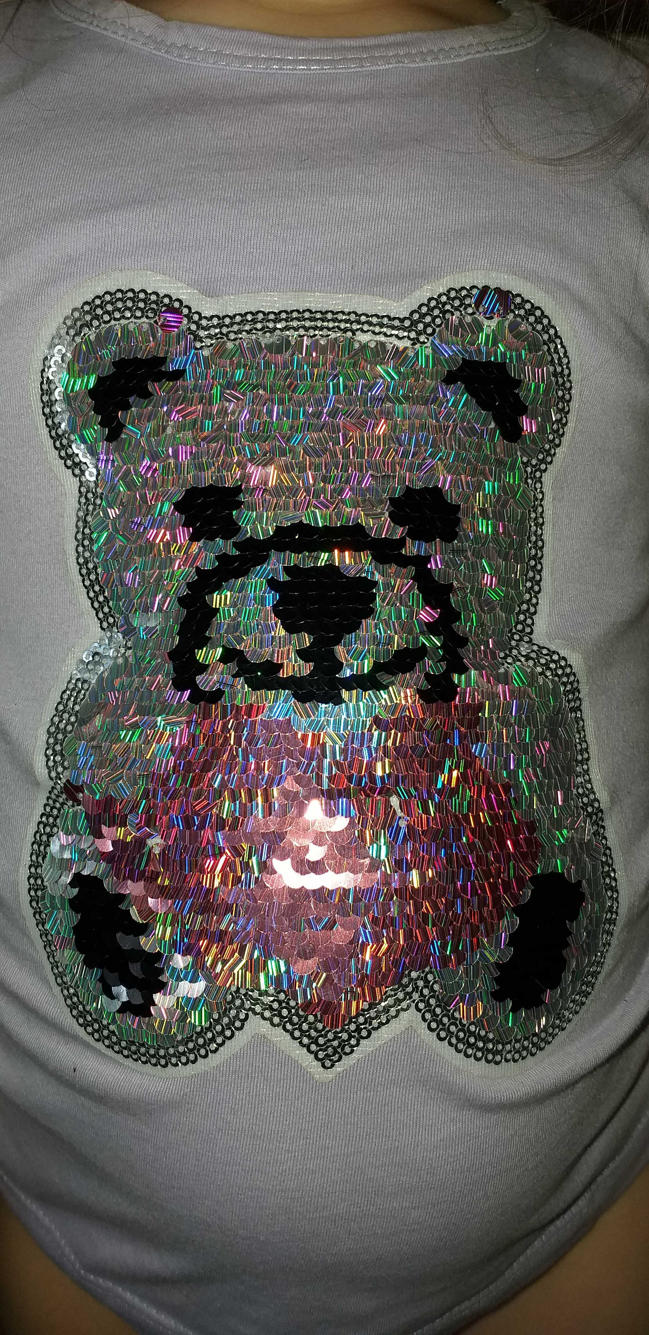Фотография покупателя товара Термоаппликация двусторонняя «Медведь», с пайетками, 19 × 17 см, цвет розовый/серебряный - Фото 3