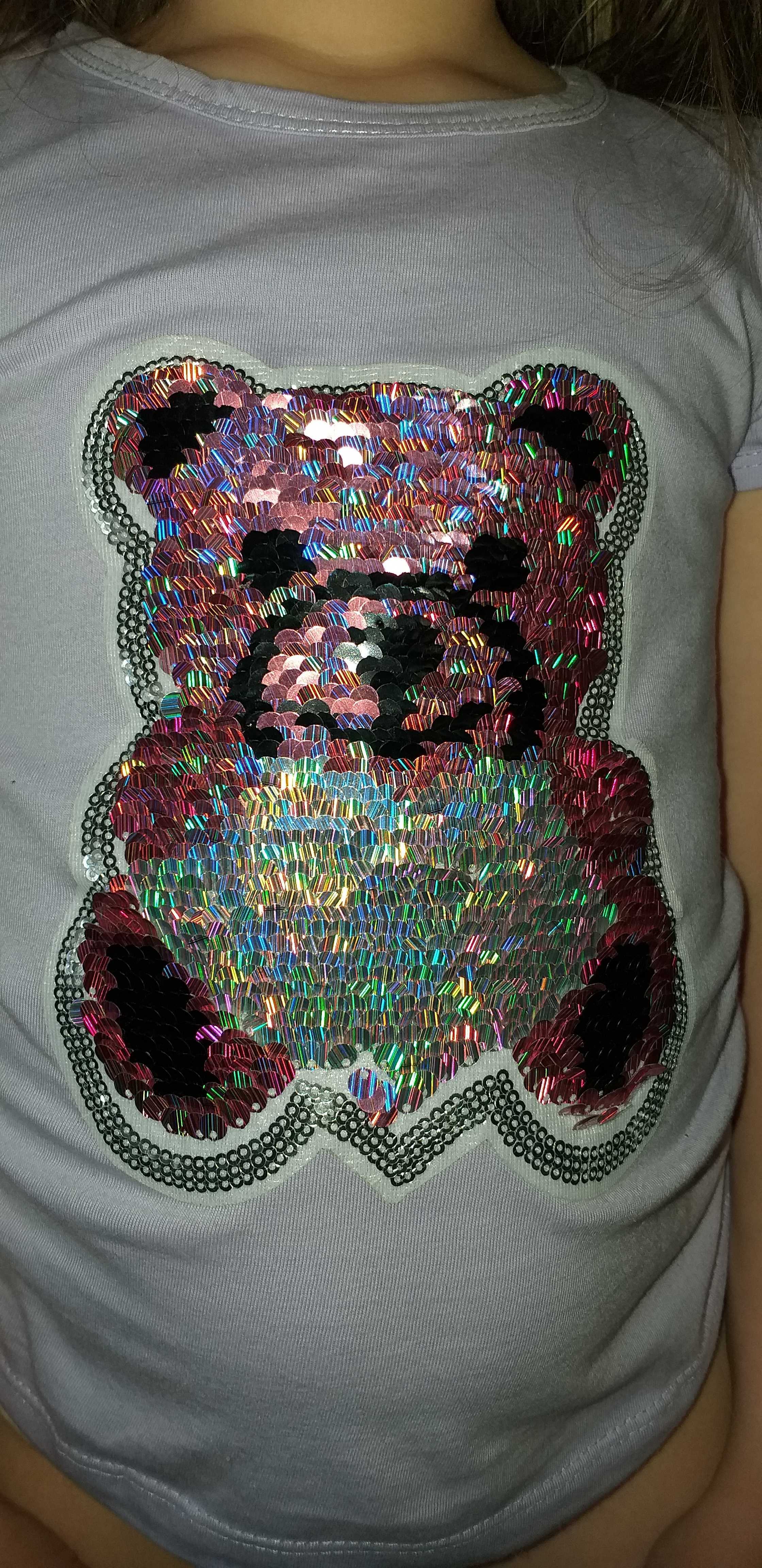 Фотография покупателя товара Термоаппликация двусторонняя «Медведь», с пайетками, 19 × 17 см, цвет розовый/серебряный - Фото 4