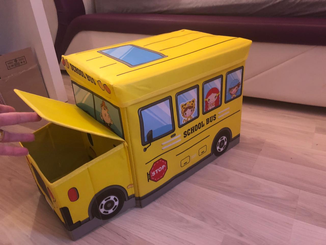 Фотография покупателя товара Короб стеллажный для хранения с крышкой Доляна «Школьный автобус», 55×26×32 см, 2 отделения, цвет жёлтый - Фото 8
