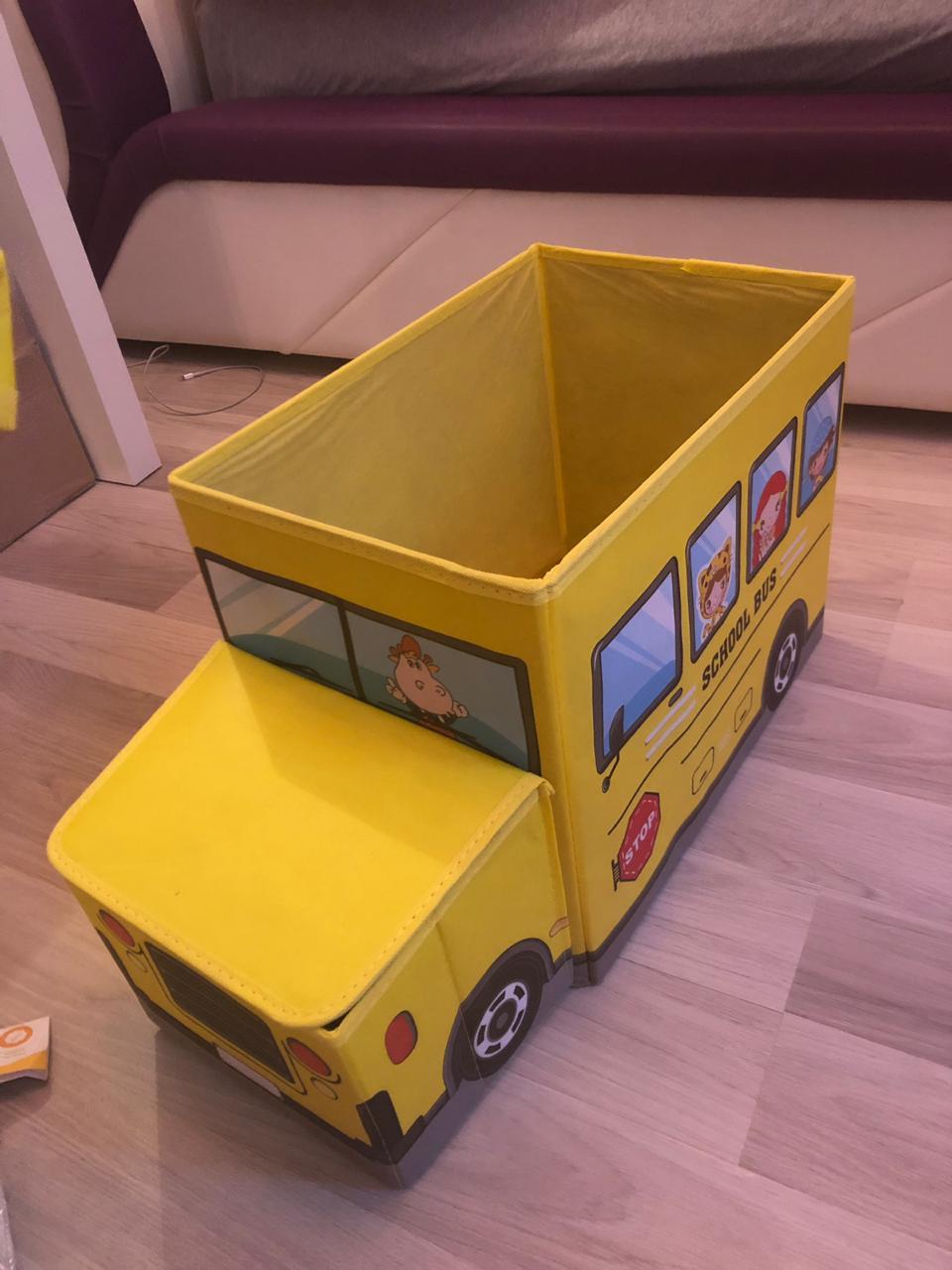 Фотография покупателя товара Короб стеллажный для хранения с крышкой Доляна «Школьный автобус», 55×26×32 см, 2 отделения, цвет жёлтый - Фото 7