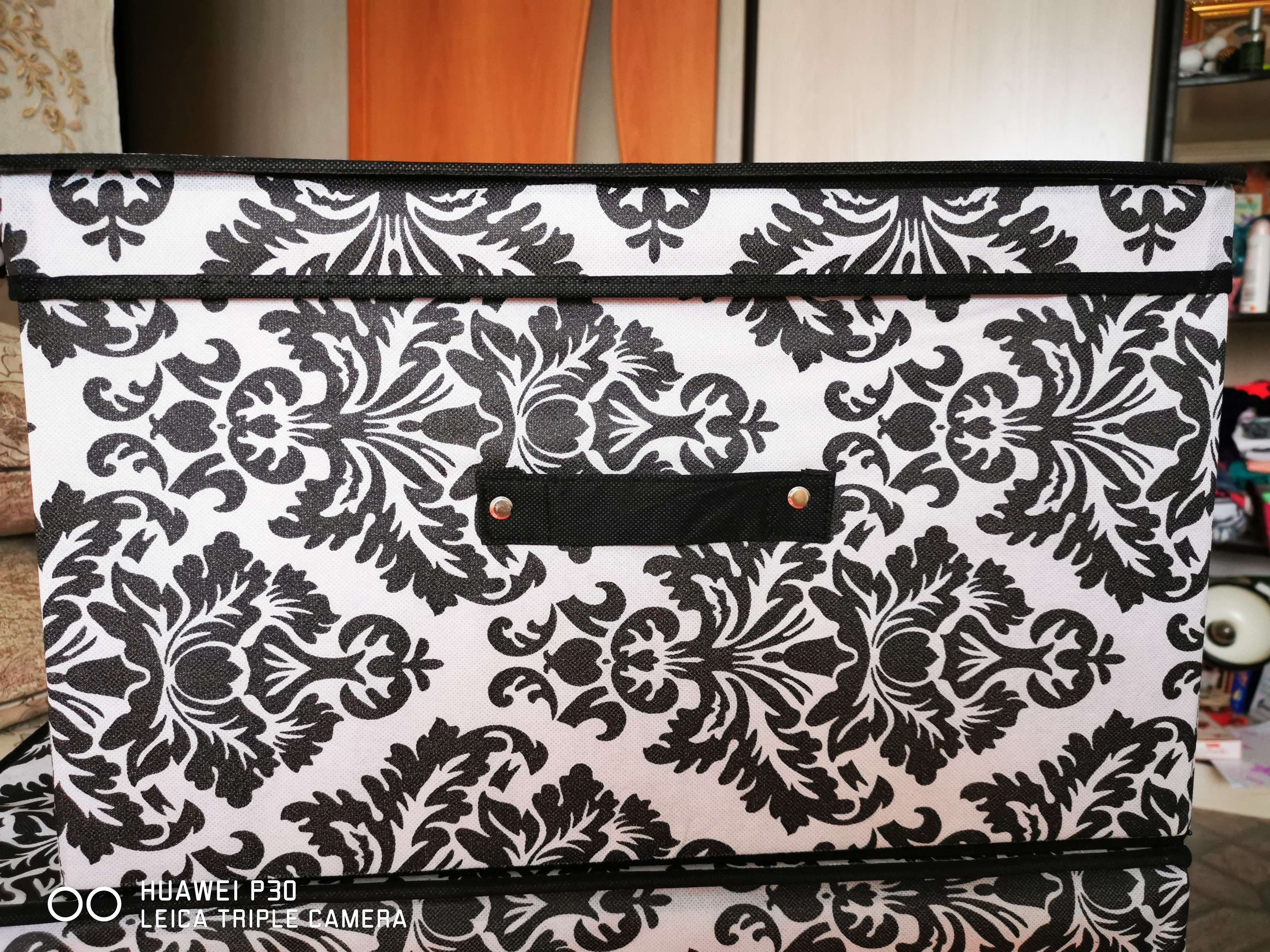 Фотография покупателя товара Короб стеллажный для хранения с крышкой «Вензель», 50×40×30 см, цвет чёрно-белый