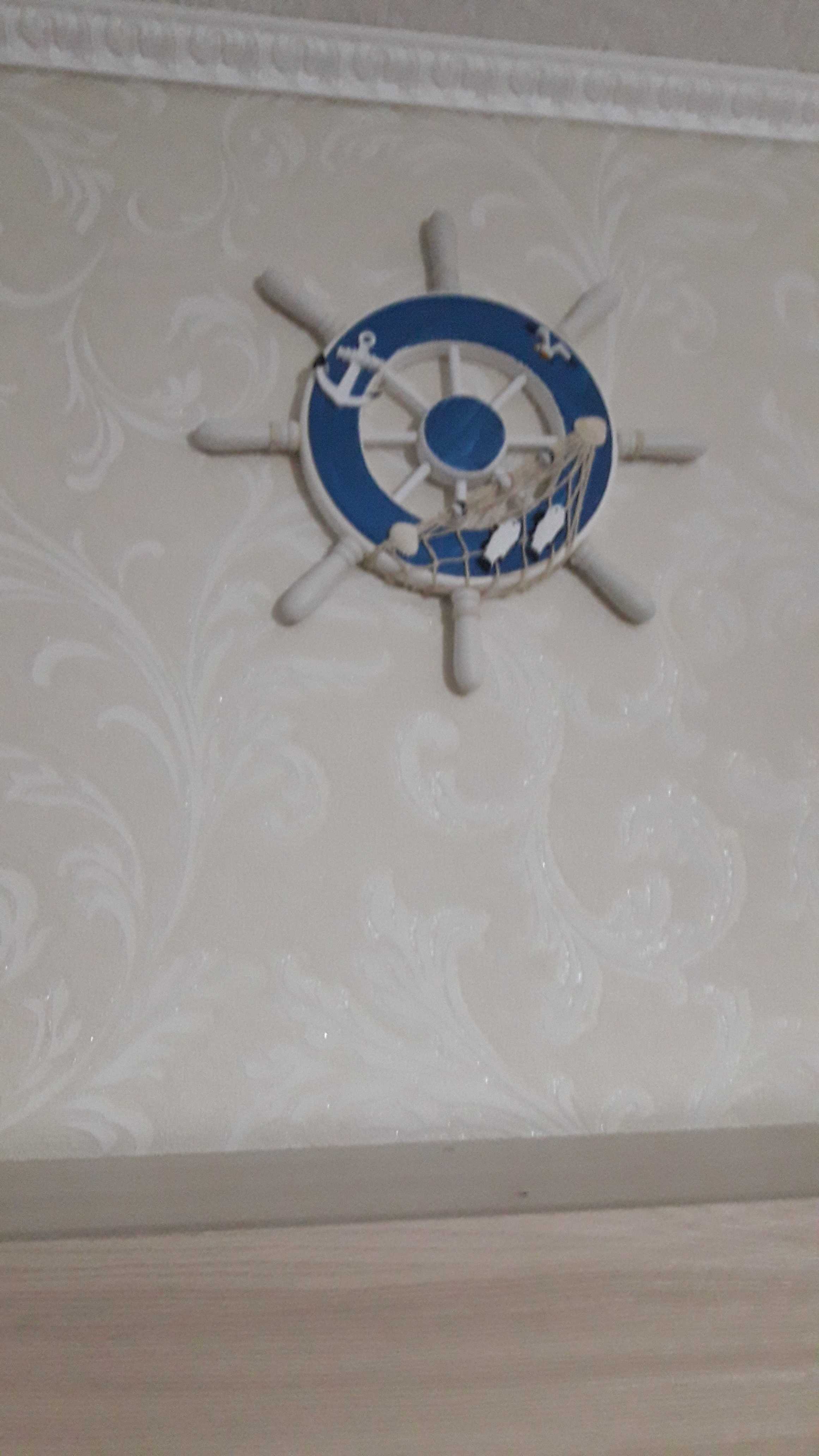 Фотография покупателя товара Декор интерьерный «Штурвал» на стену, бело-синий, 32 х 32 х 2 см - Фото 1