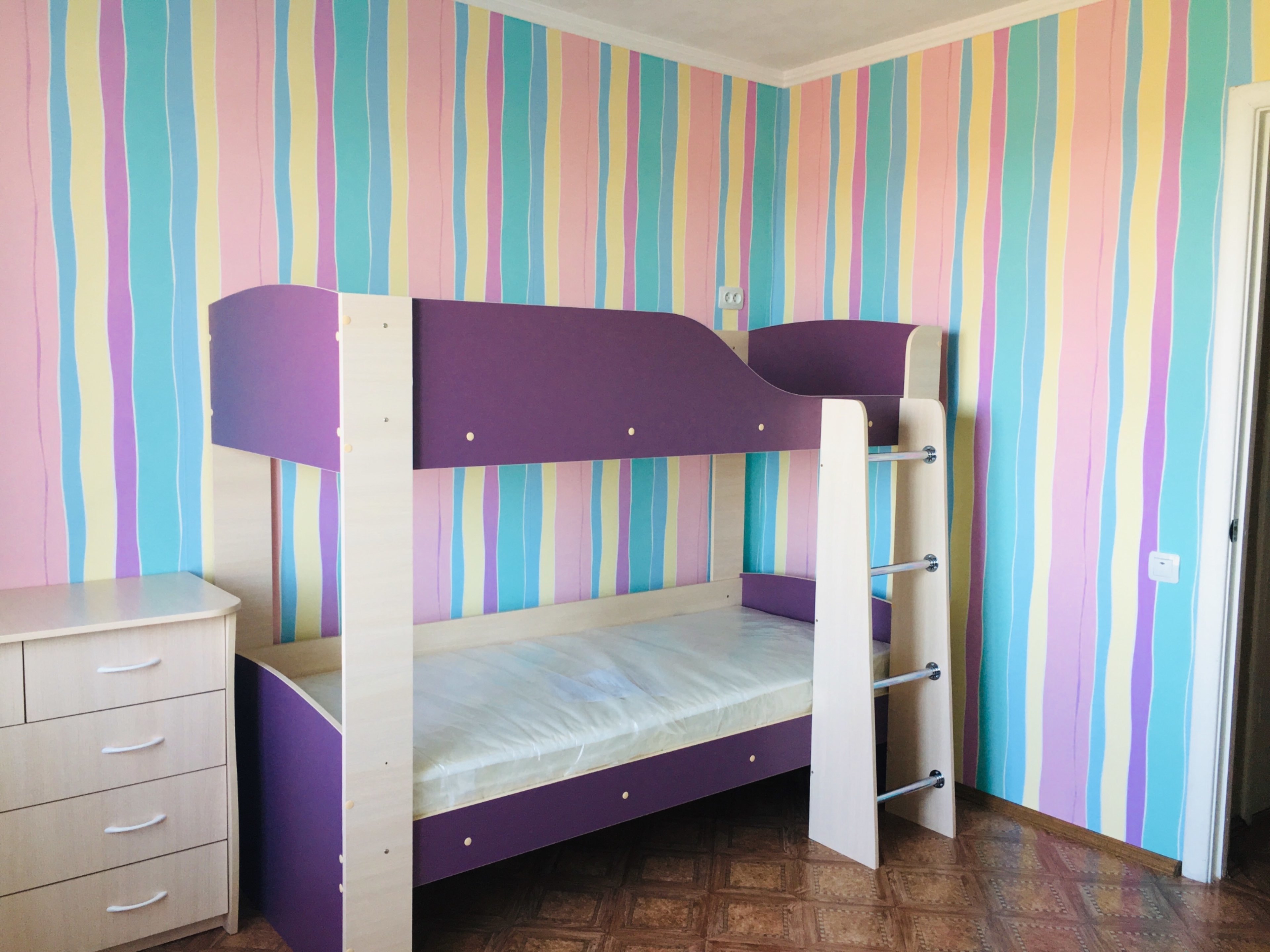 Фотография покупателя товара Детская двухъярусная кровать «Астра 2», цвет дуб молочный/фиолетовый - Фото 1