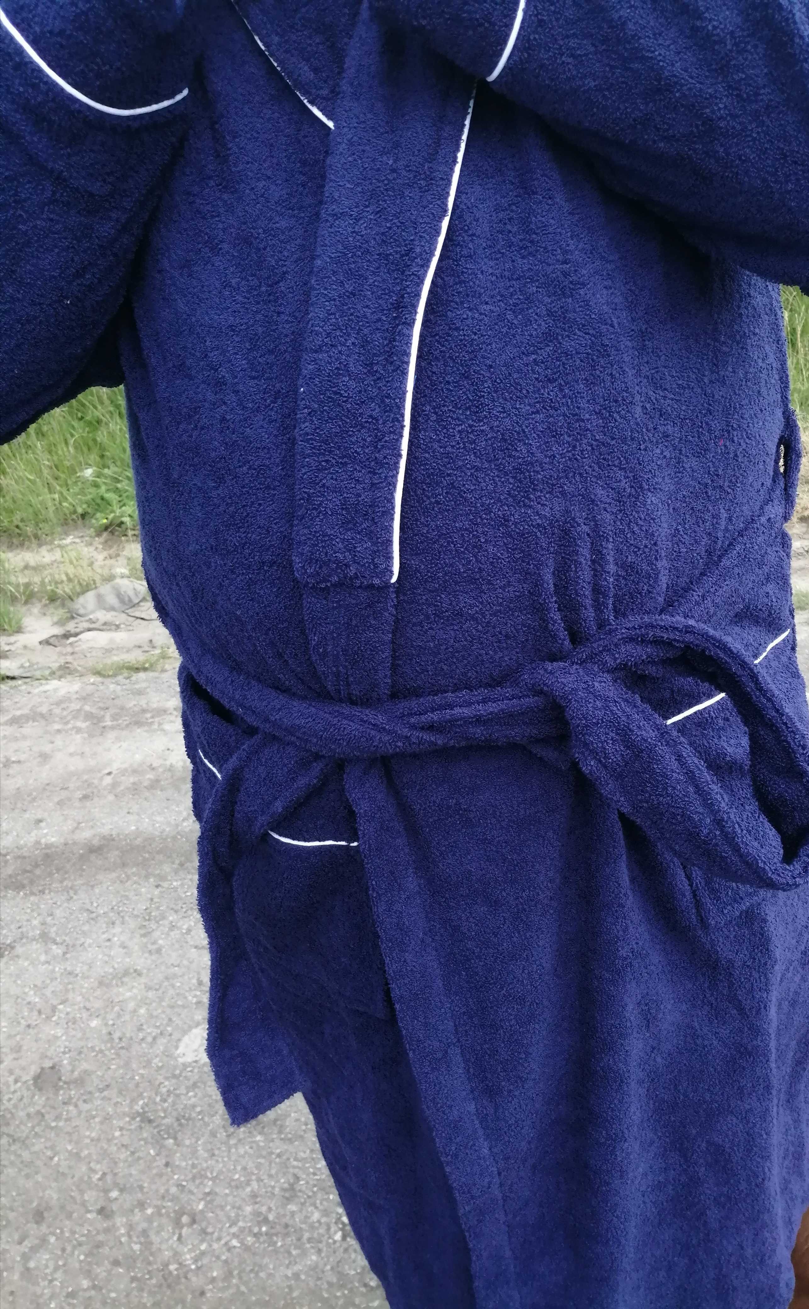Фотография покупателя товара Халат мужской, шалька+кант, размер 56, тёмно-синий, махра